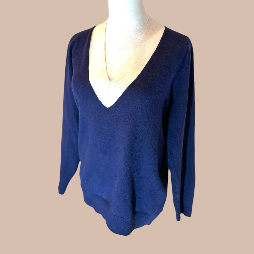 Lauran, Ralph Lauren size XS vintage cotton blend‎ V-neck navy cream sweater